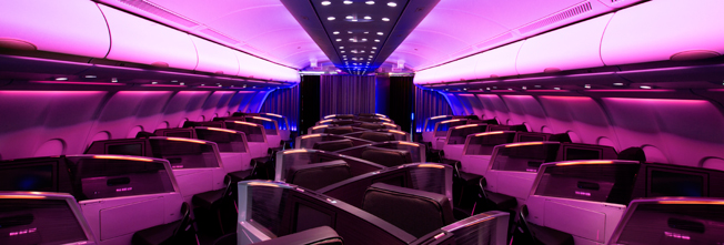 Virgin Atlantic business class cabin on a B747