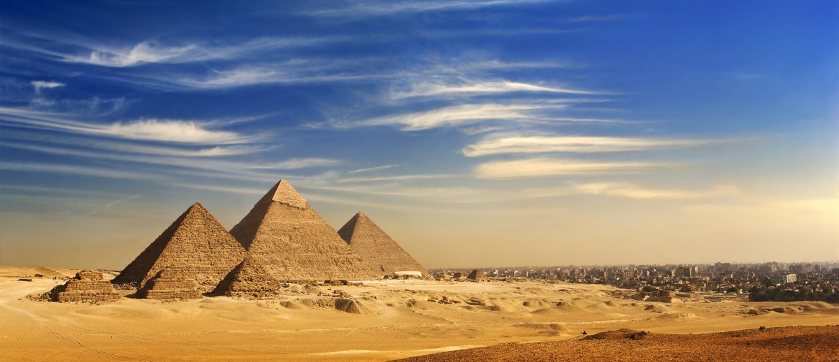 View of pyramids and cityscape from the Giza Plateau