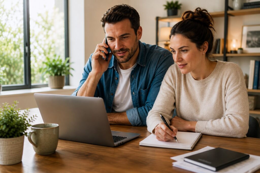 Couple booking flights
